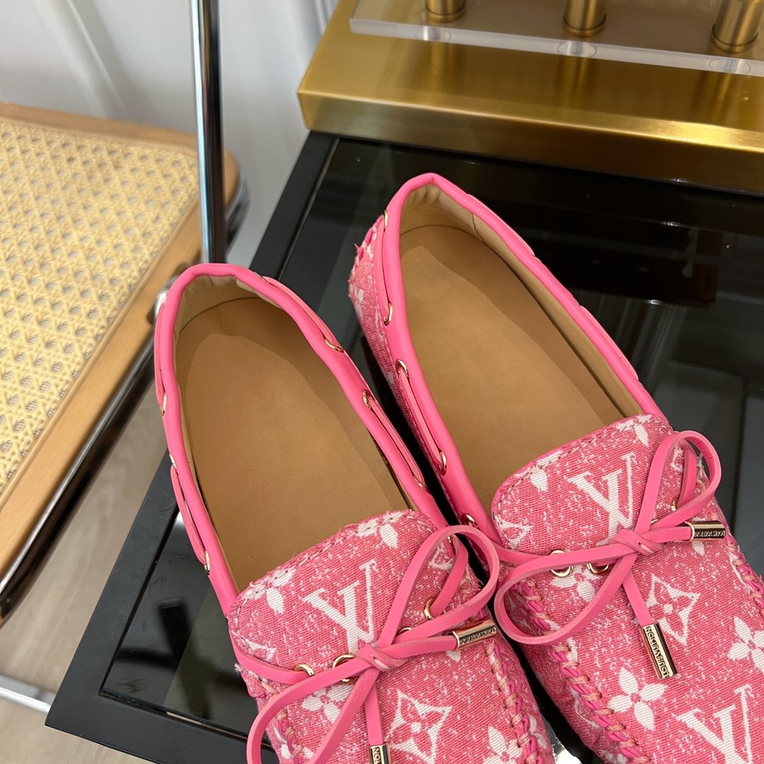 LOUIS VUITTON LV GLORIA FLAT LOAFER DENIM FLORAL FABRIC PINK