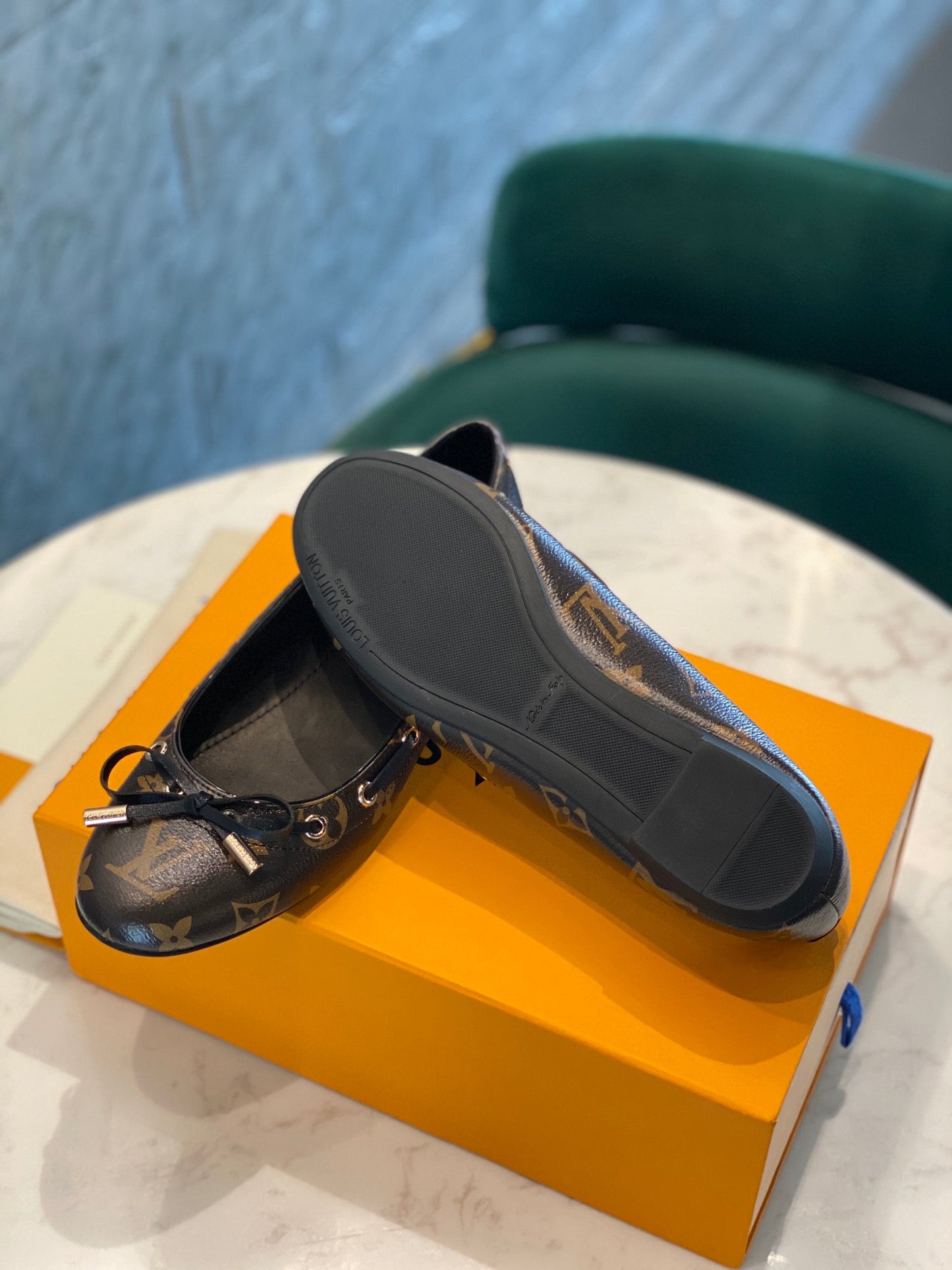 LOUIS VUITTON LV WOMEN'S BALLET FLAT IN CHOCOLATE BROWN MONOGRAM CALFSKIN WITH BOW