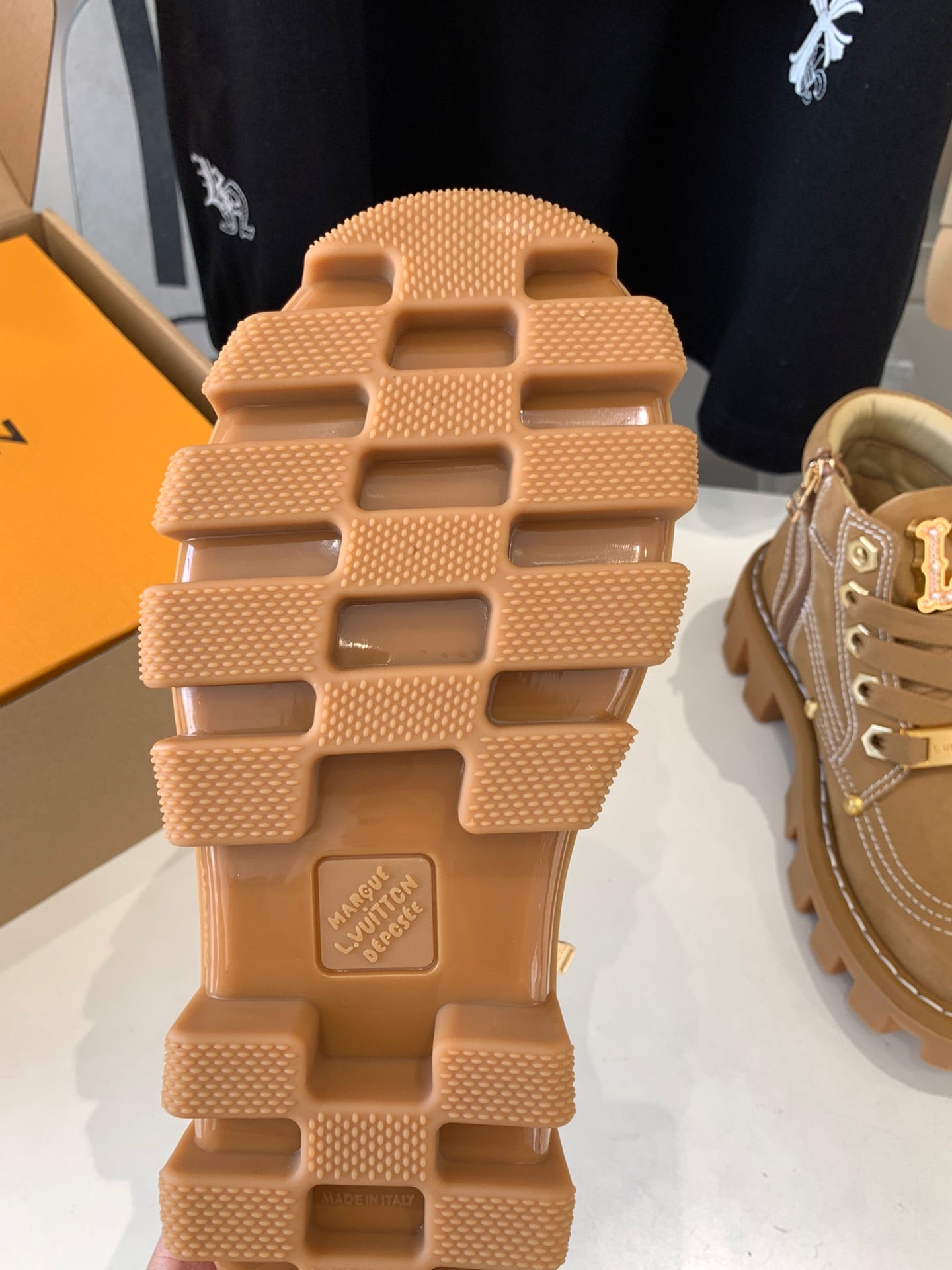 LOUIS VUITTON LV CHECKER ANKLE BOOT IN COPPER BROWN SUEDE