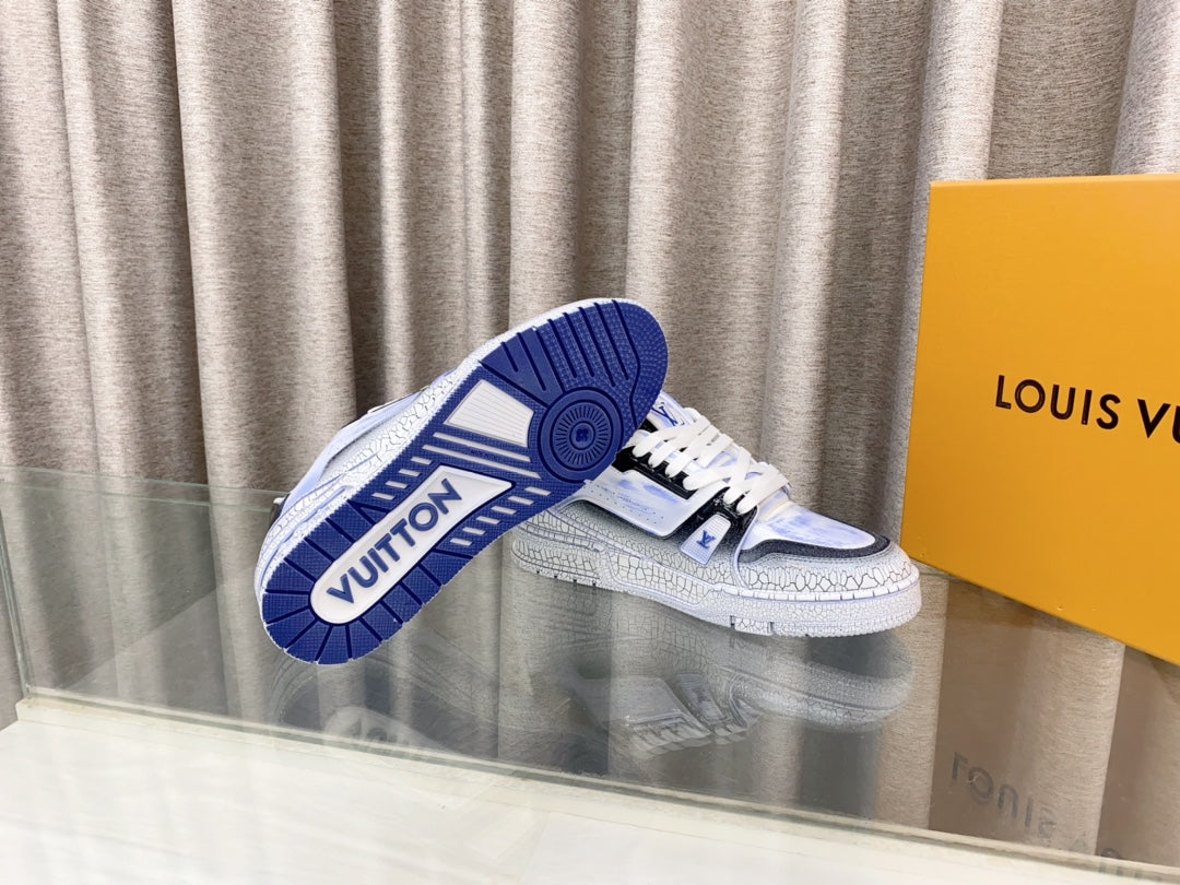 LOUIS VUITTON LV TRAINER SNEAKERS IN LIGHT BLUE OMBRE MIX COLORFUL CALFSKIN