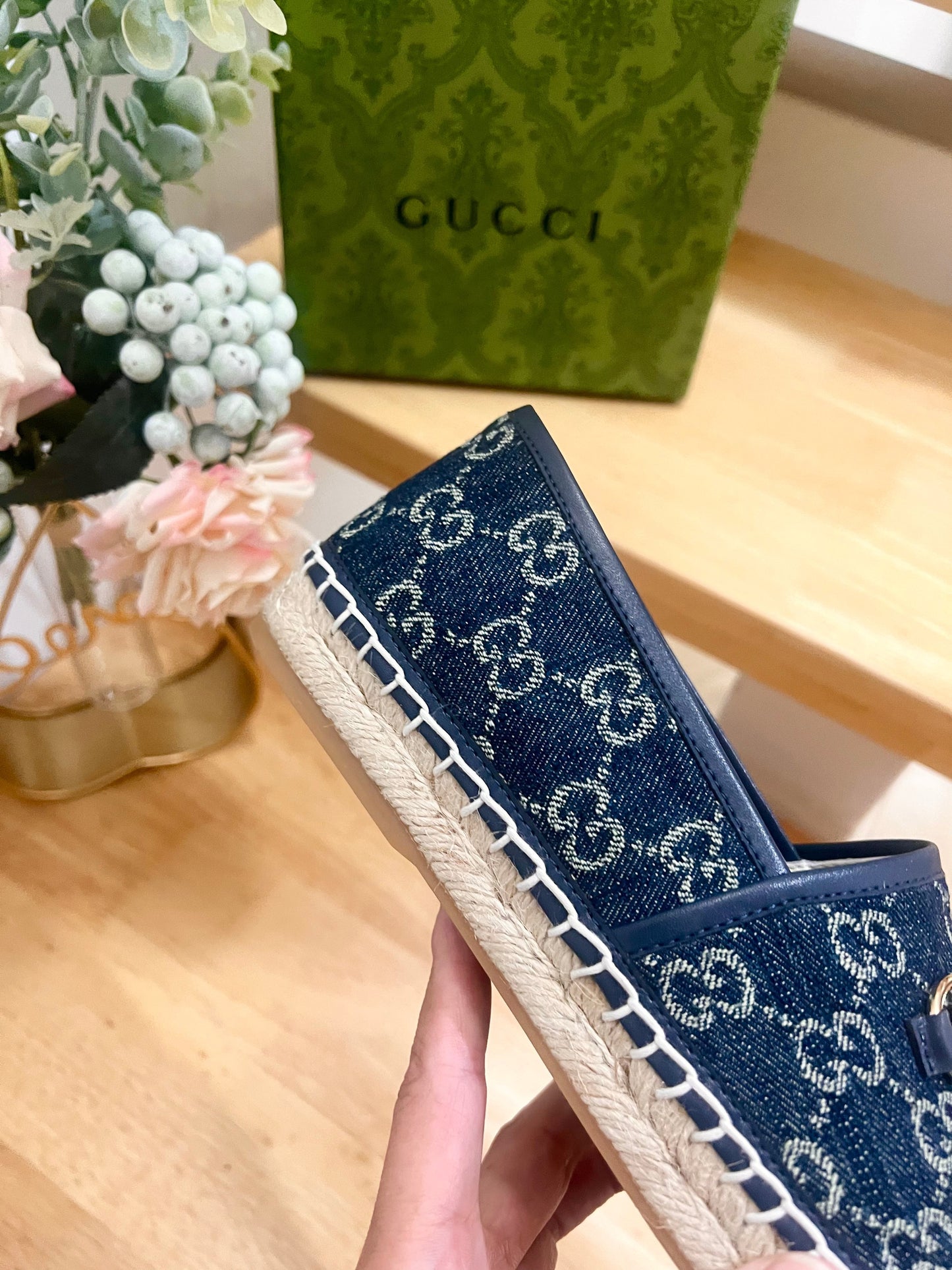GUCCI WOMEN'S ESPADRILLE WITH HORSEBIT IN NAVY BLUE DENIM