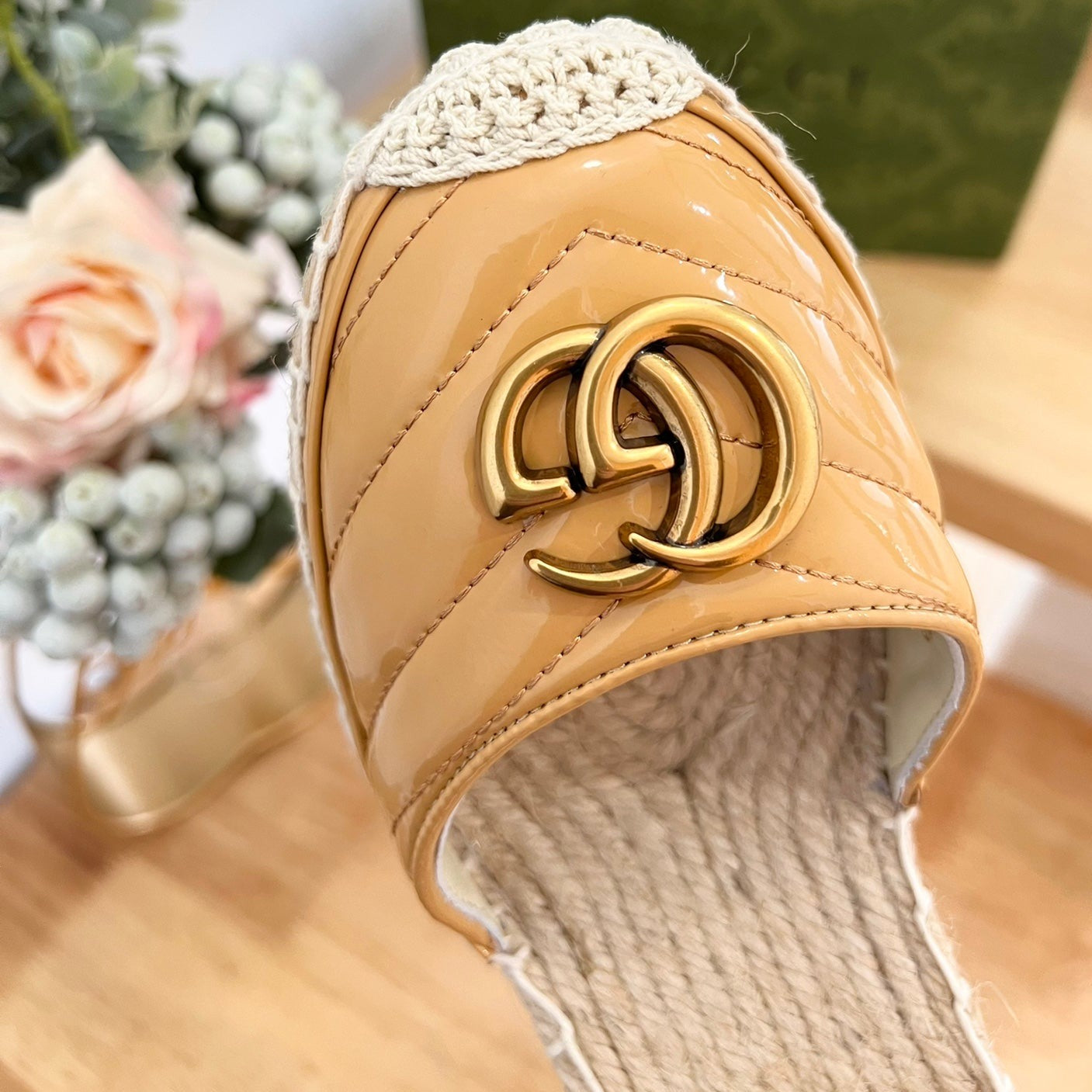 GUCCI Crochet platform Espadrilles Blush Amber Yellow