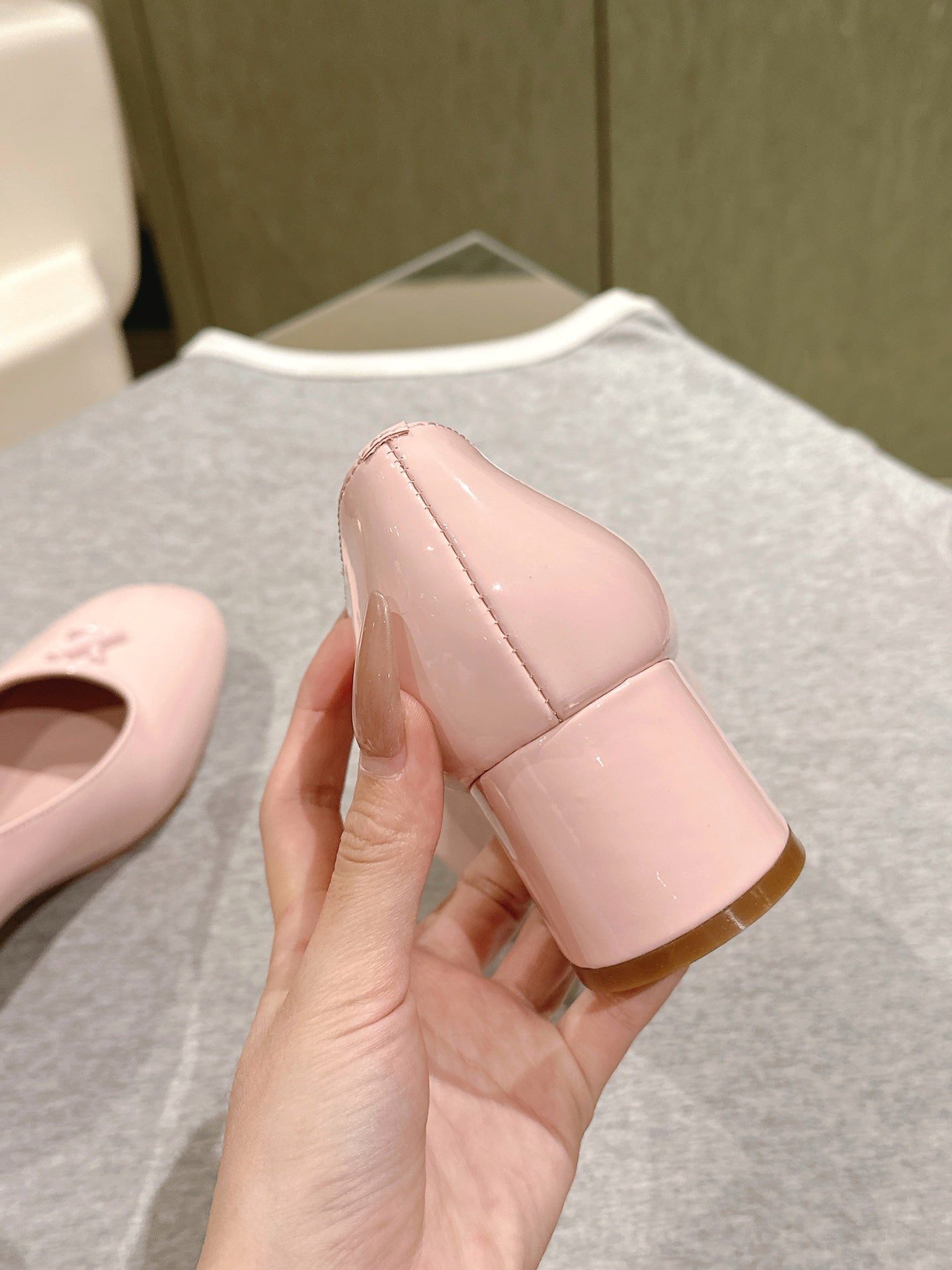 LOUIS VUITTON SWING HIGH PUMP 55 MM IN PALE PINK PATENT CALFSKIN