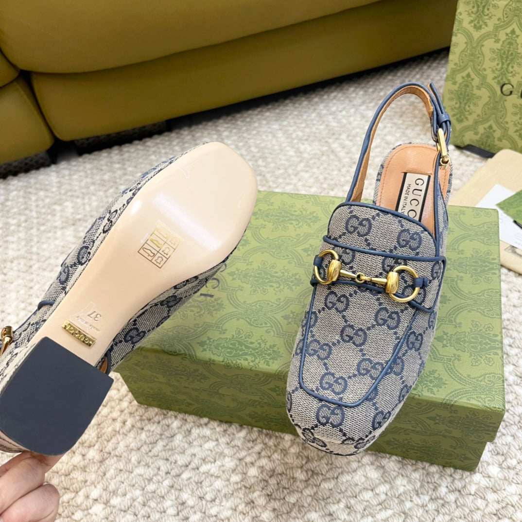 GUCCI HIGH - HEEL SLINGBACK WITH HORSEBIT LIGHT GRAY CALFSKIN