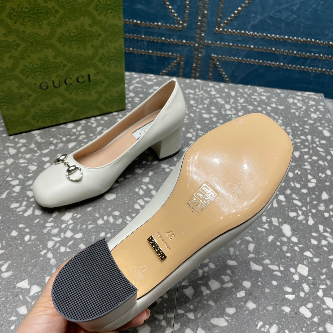 GUCCI HIGH PUMP 55MM IN WHITE SHEEPSKIN