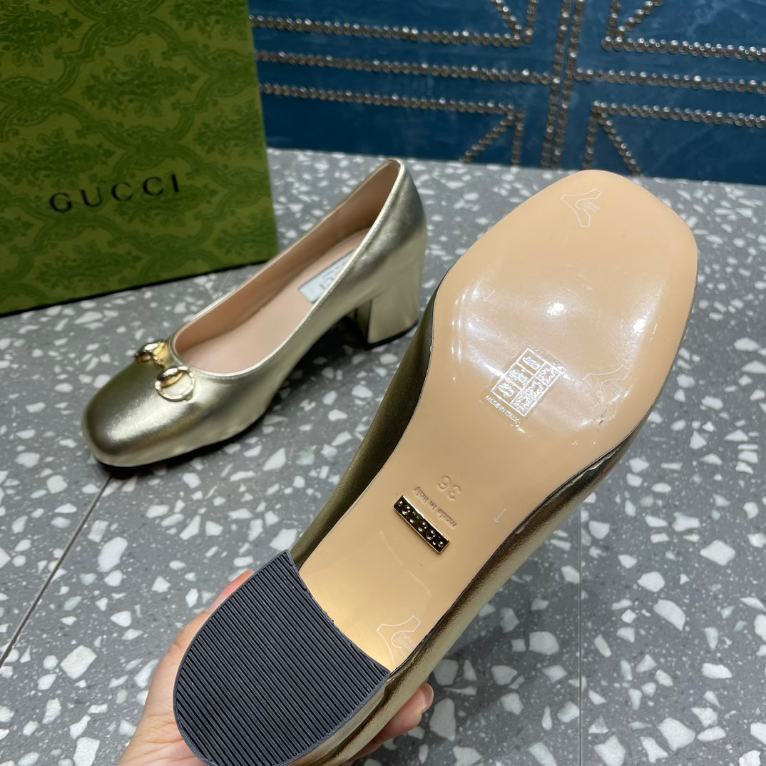 GUCCI HIGH PUMP 55MM IN GOLDEN SHEEPSKIN