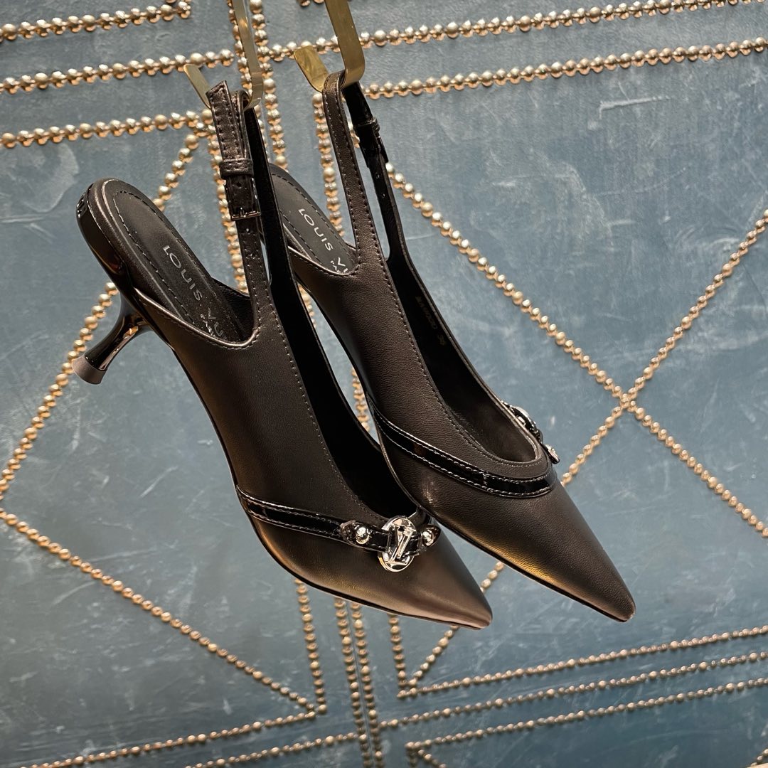 LOUIS VUITTON HIGH HEEL 55 MM SLINGBACKS IN BLACK SHEEPSKIN