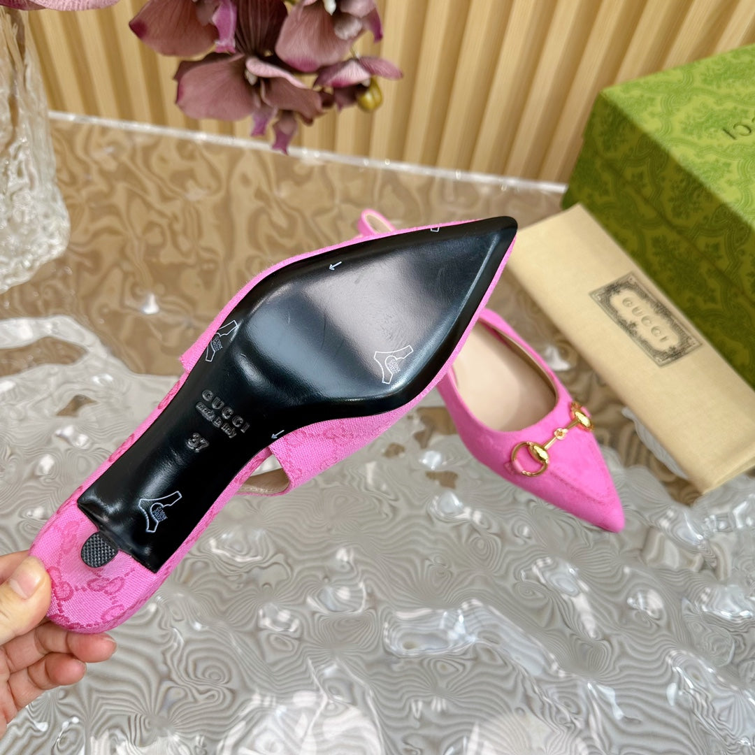 GUCCI WOMEN'S HORSEBIT SLINGBACK PUMP BRIGHT PINK CANVAS