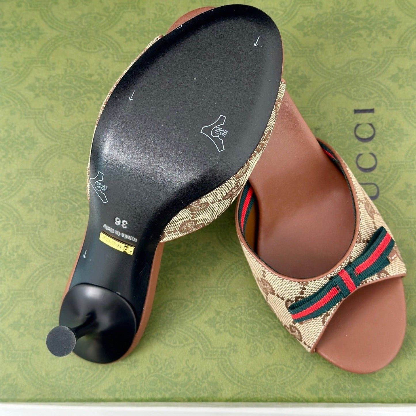 GUCCI Vintage High Heel Slippers Brown
