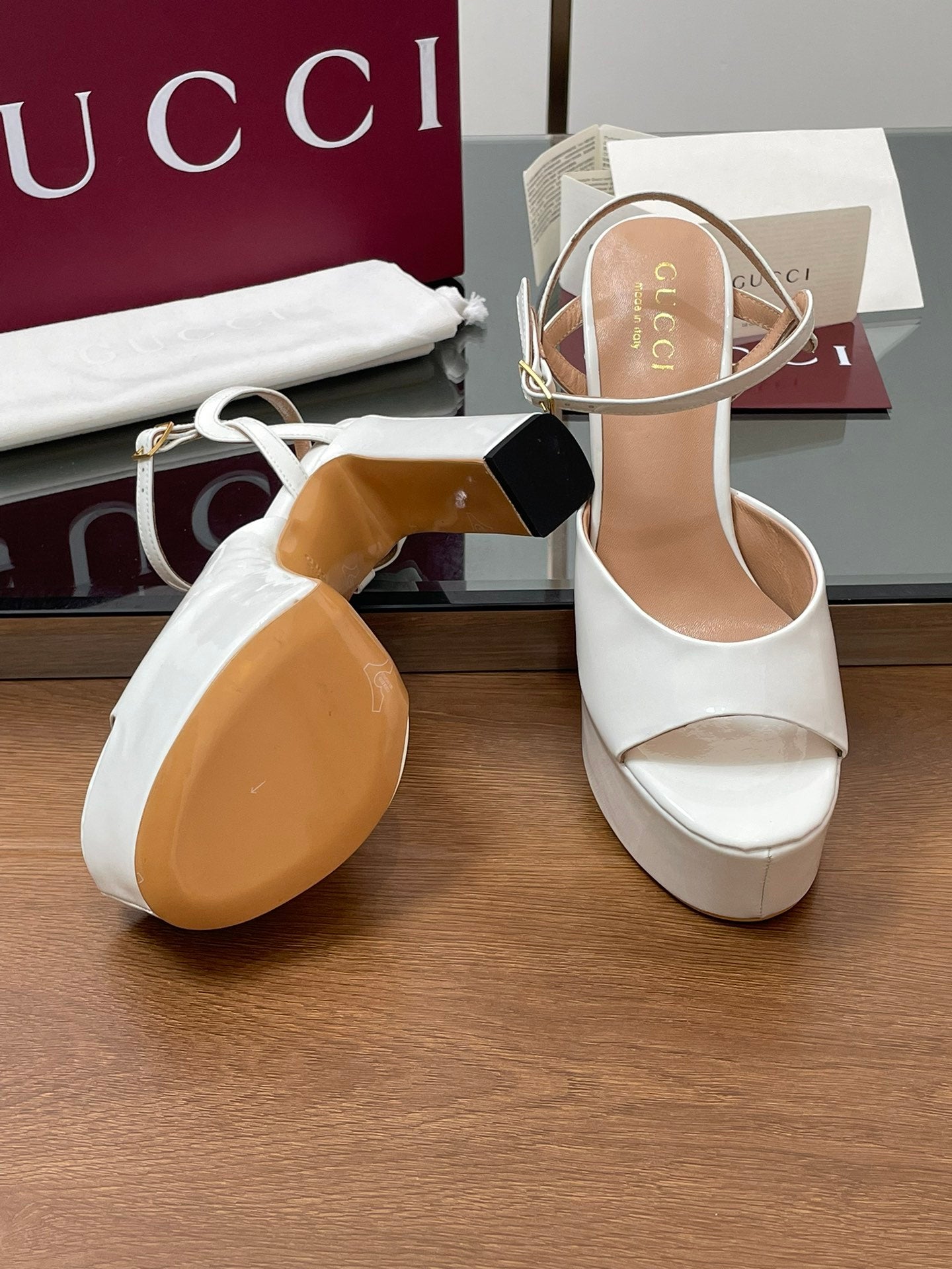 GUCCI HIGH HEEL SANDALS 13 CM IN WHITE LAMBSKIN