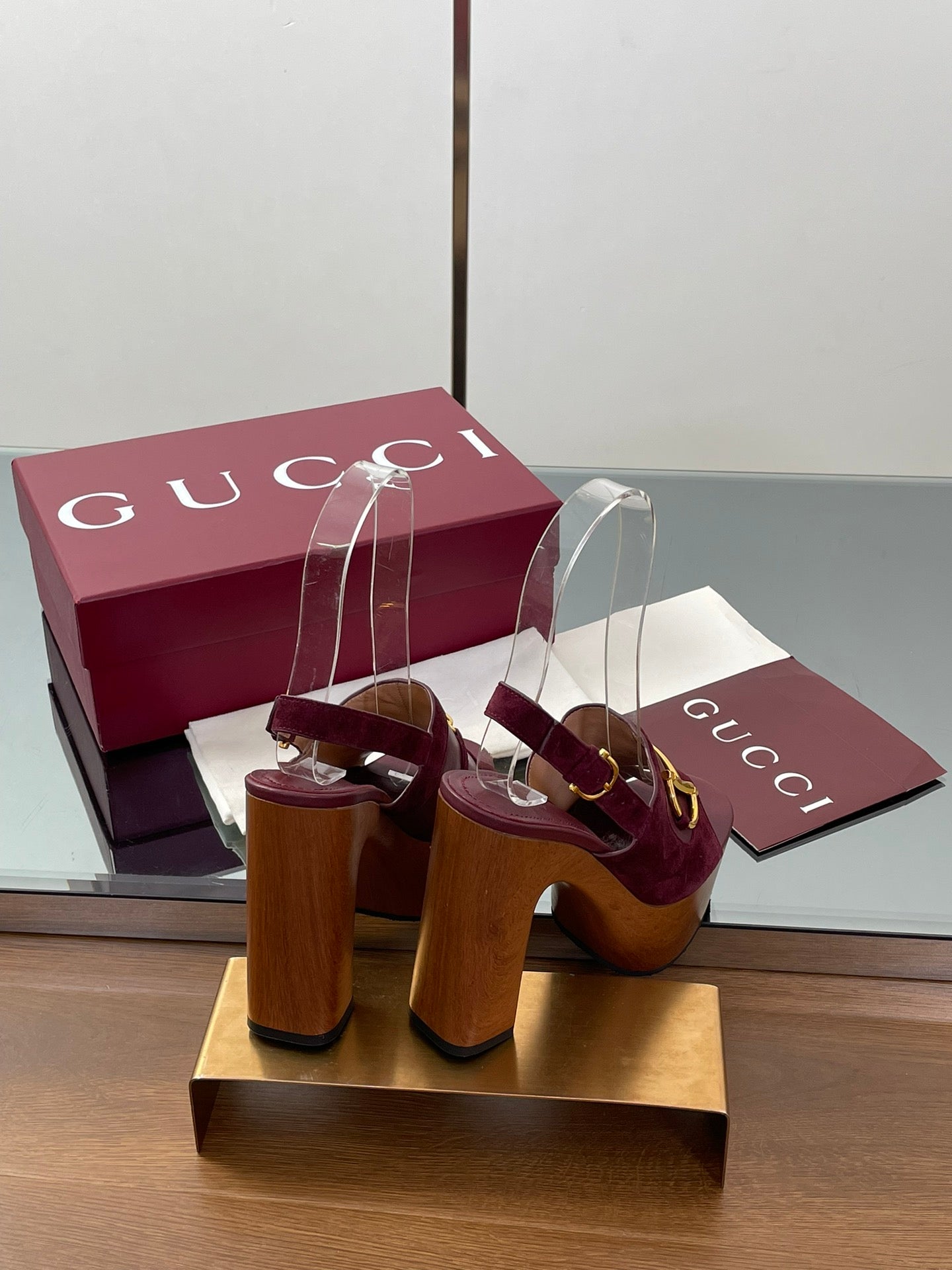 GUCCI HIGH HEEL SANDALS 13 CM IN DARK RED CALFSKIN MIX SUEDUE GOLD HARDWARE
