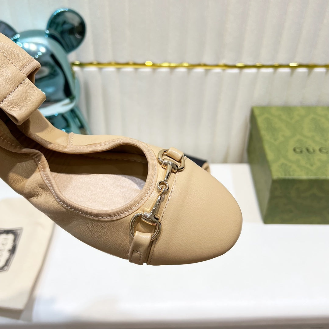 GUCCI BALLET SUPER SLIM BUCKLE CREAM LAMBSKIN