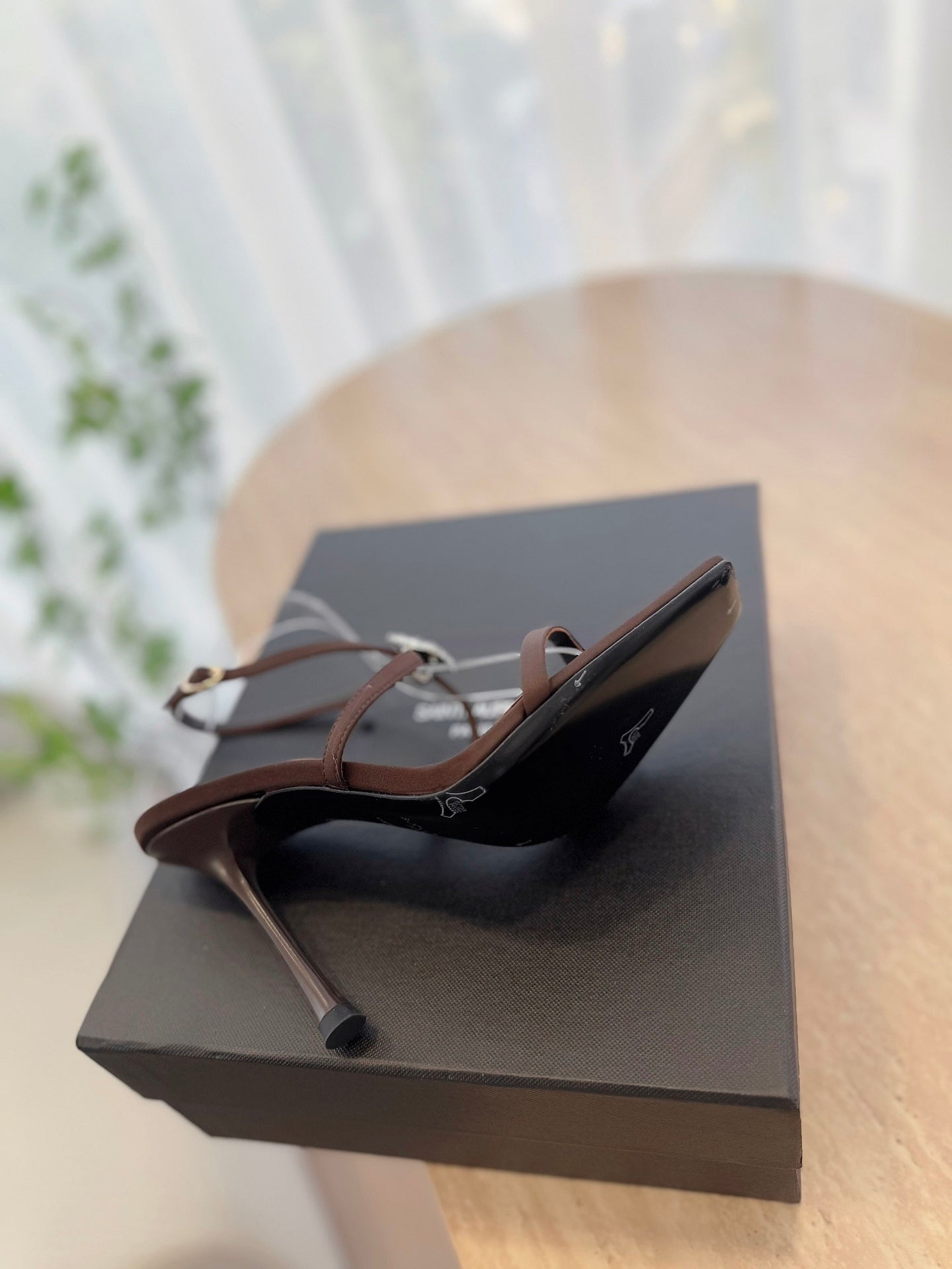 LOUIS VUITTON HIGH HEEL SANDAL 10 CM IN CHOCOLATE BROWN SATIN CREPE AND CRYSTAL