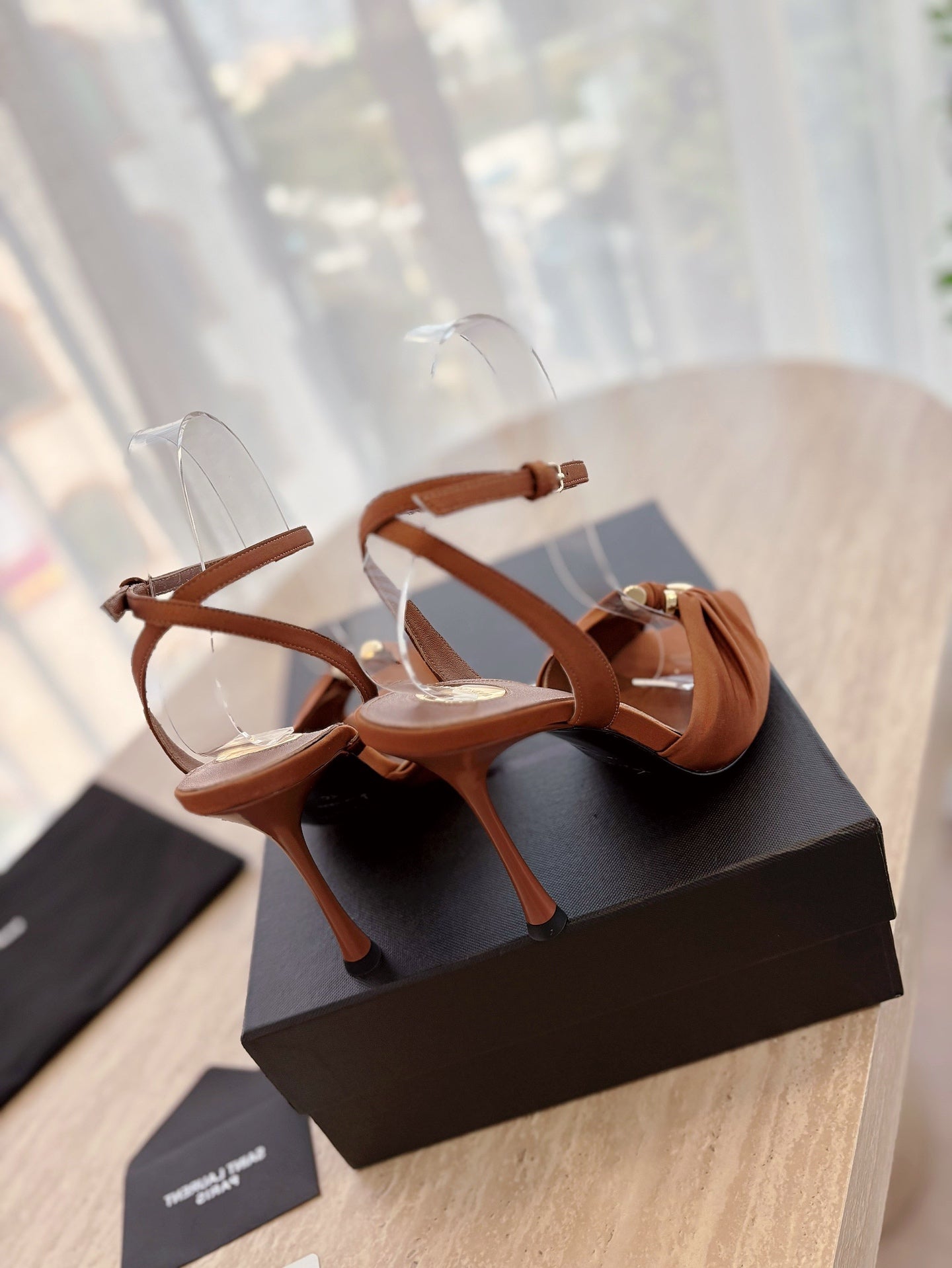 LOUIS VUITTON LOLA SANDAL 10 CM IN BRONZE BROWN VISCOSE AND SILK