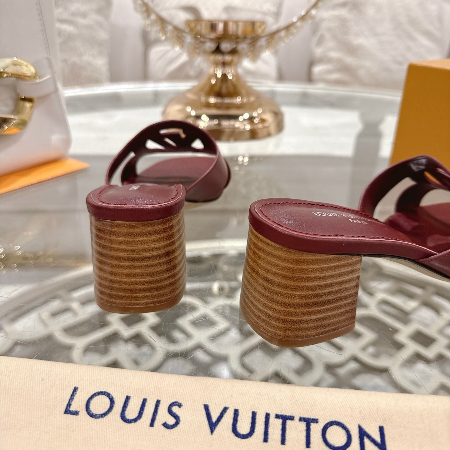 LOUIS VUITTON ISOLA HIGH 55 MM MULE IN JAM RED CALFSKIN