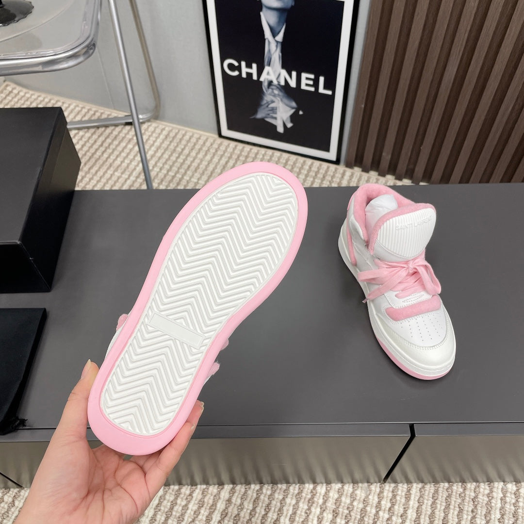 LOUIS VUITTON HIGH-TOP SNEAKERS IN WHITE MIX BABY PINK CALFSKIN