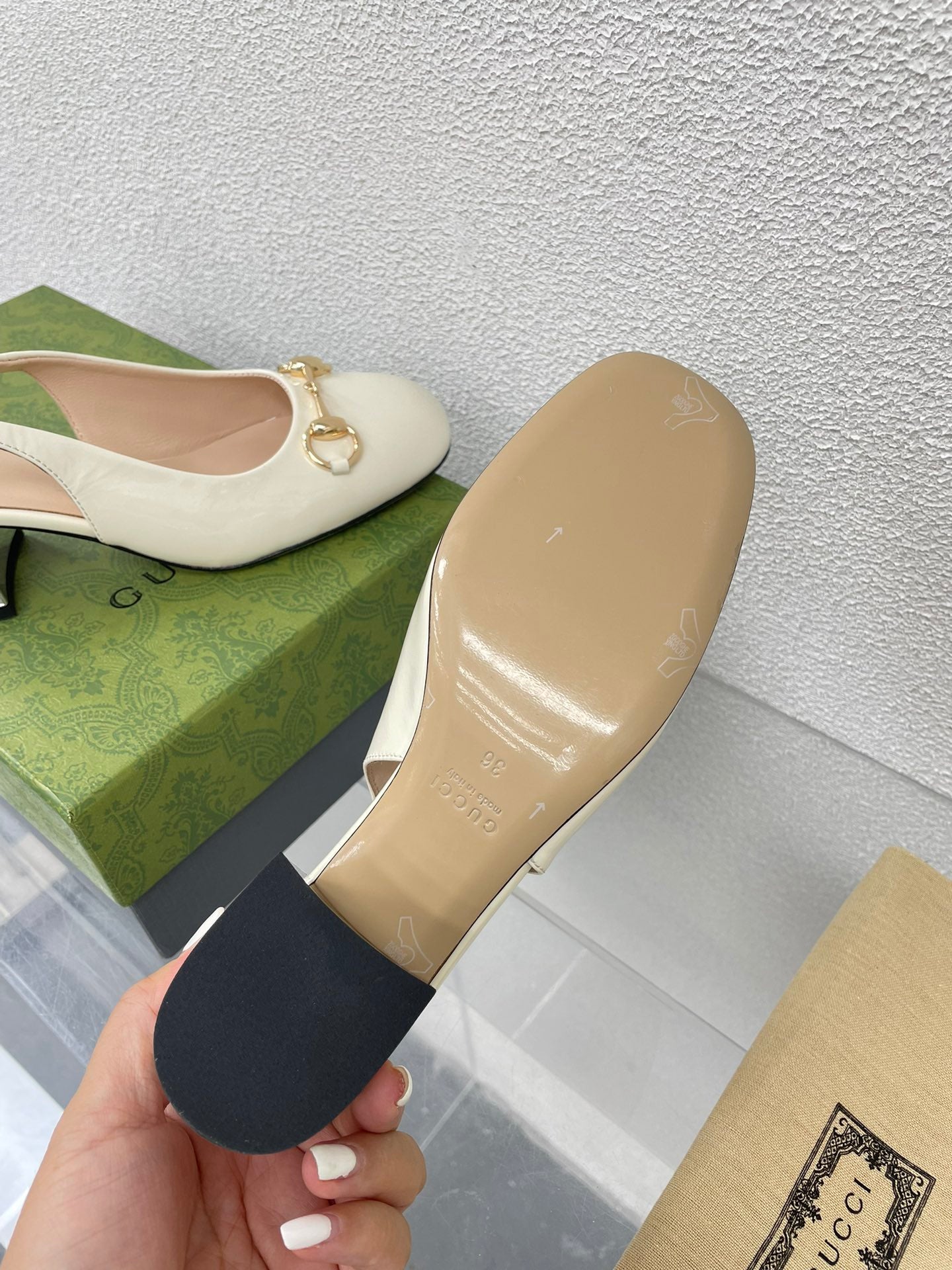 GUCCI WOMEN'S HORSEBIT SLINGBACK IN WHITE CALFSKIN WITH RHINSTONES