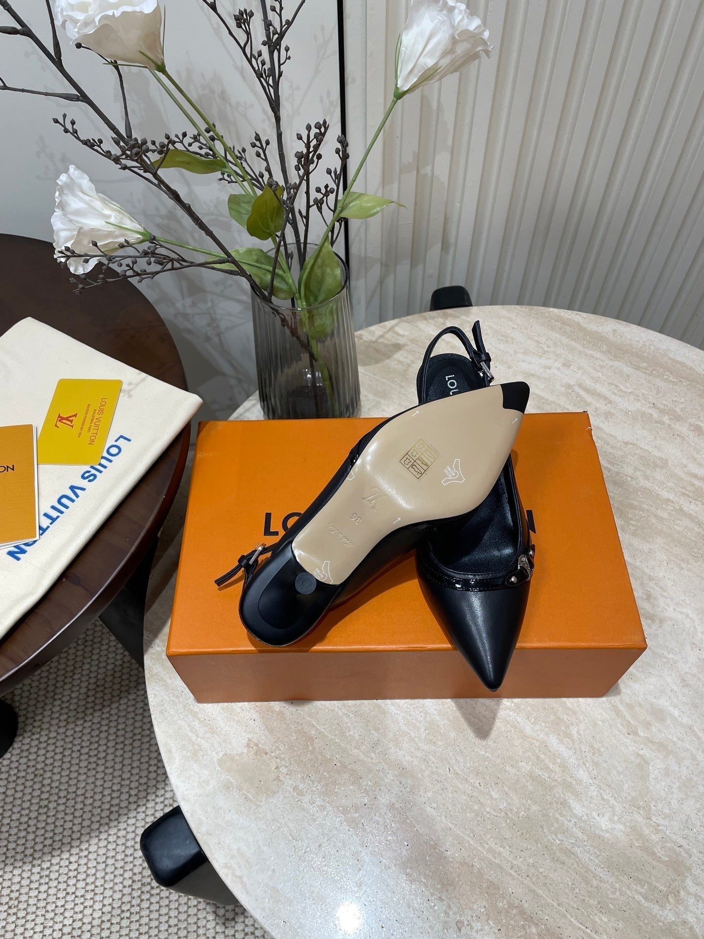 LOUIS VUITTON HIGH SLINGBACKS 5 CM IN BLACK CALFSKIN