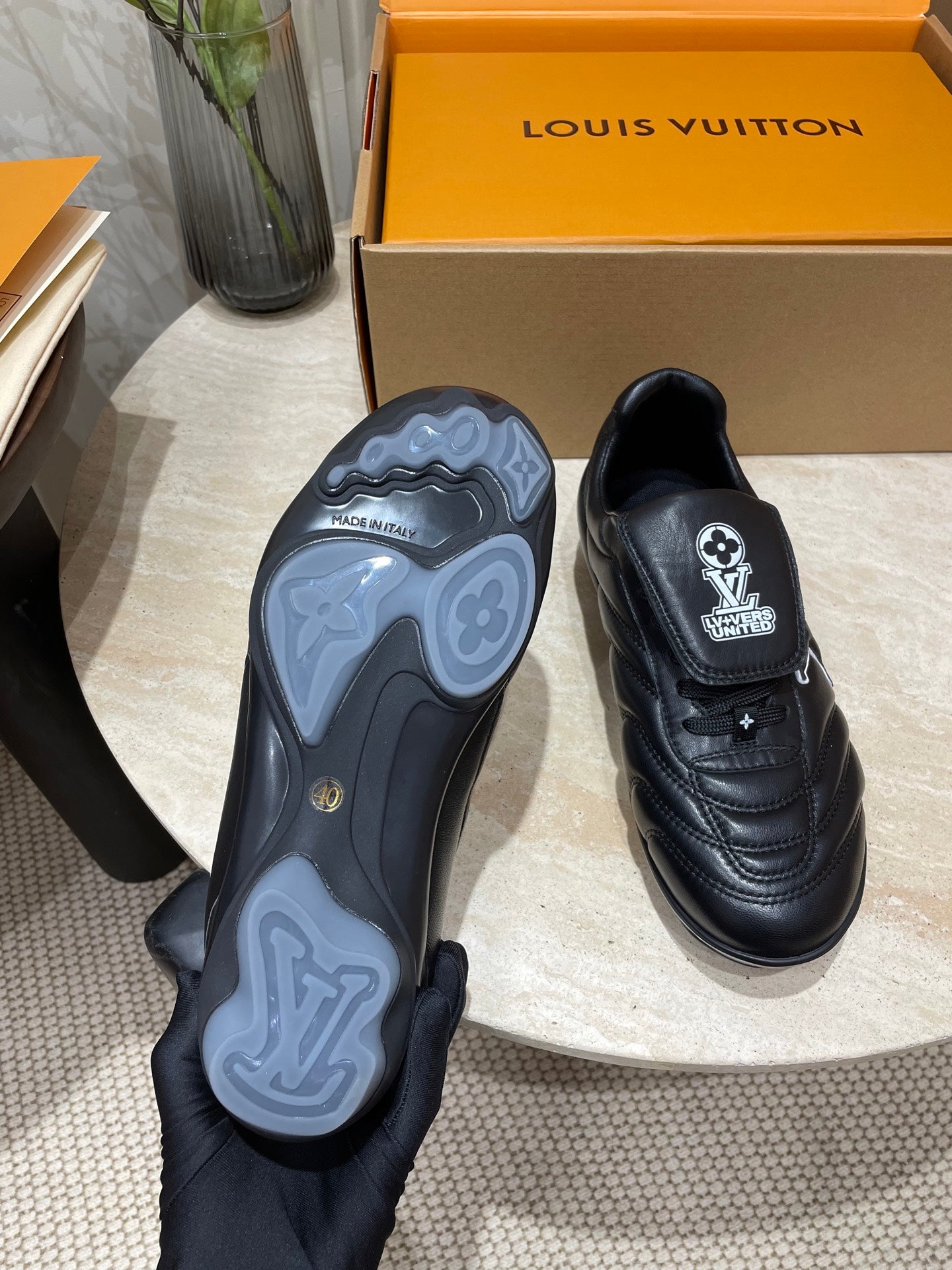 LOUIS VUITTON FOOTPRINT SOCCER SNEAKER IN BLACK CALFSKIN