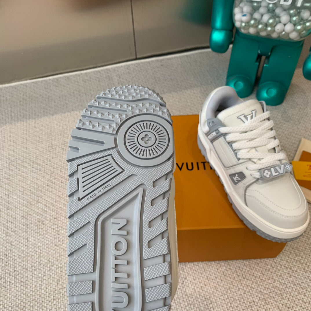 LOUIS VUITTON LV TRAINER MAXI SNEAKER IN WHITE MIX DOVE GRAY CALFSKIN