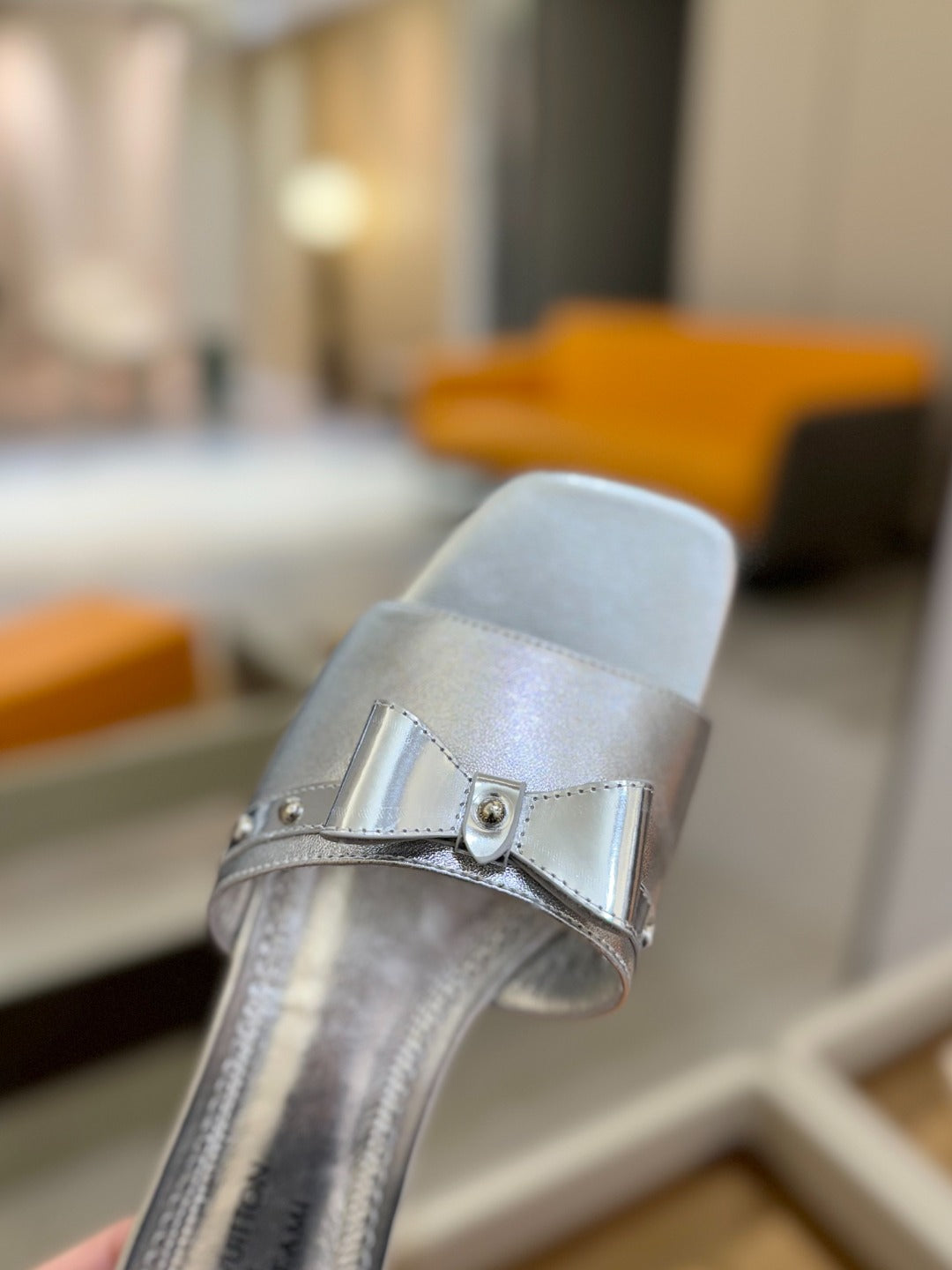 LOUIS VUITTON LV X TM 6AM FLAT MULE IN SILVER CALFSKIN