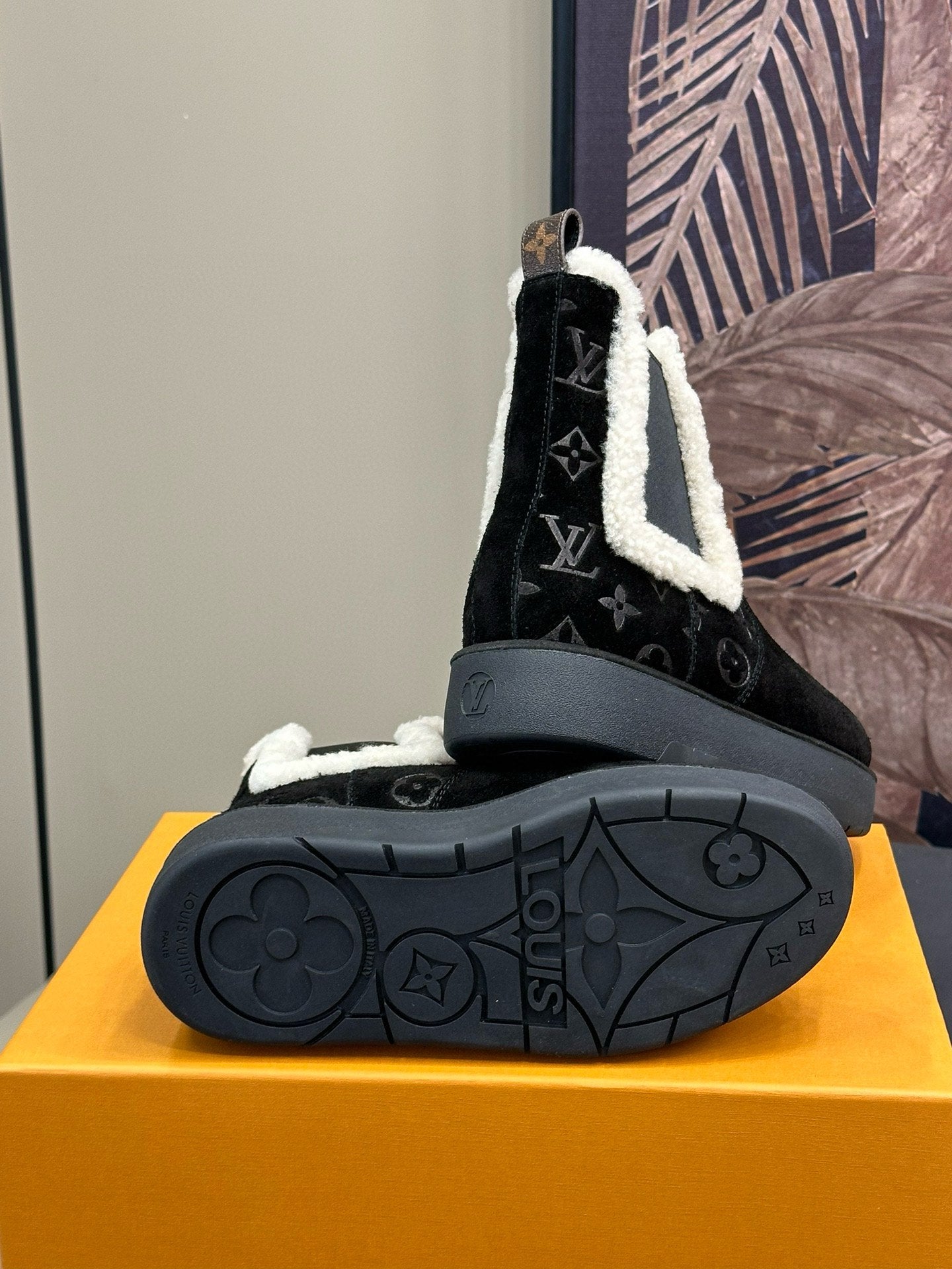 LOUIS VUITTON ASPEN CHELSEA ANKLE BOOTS IN BLACK MONOGRAM-DEBOSSED SUEDE
