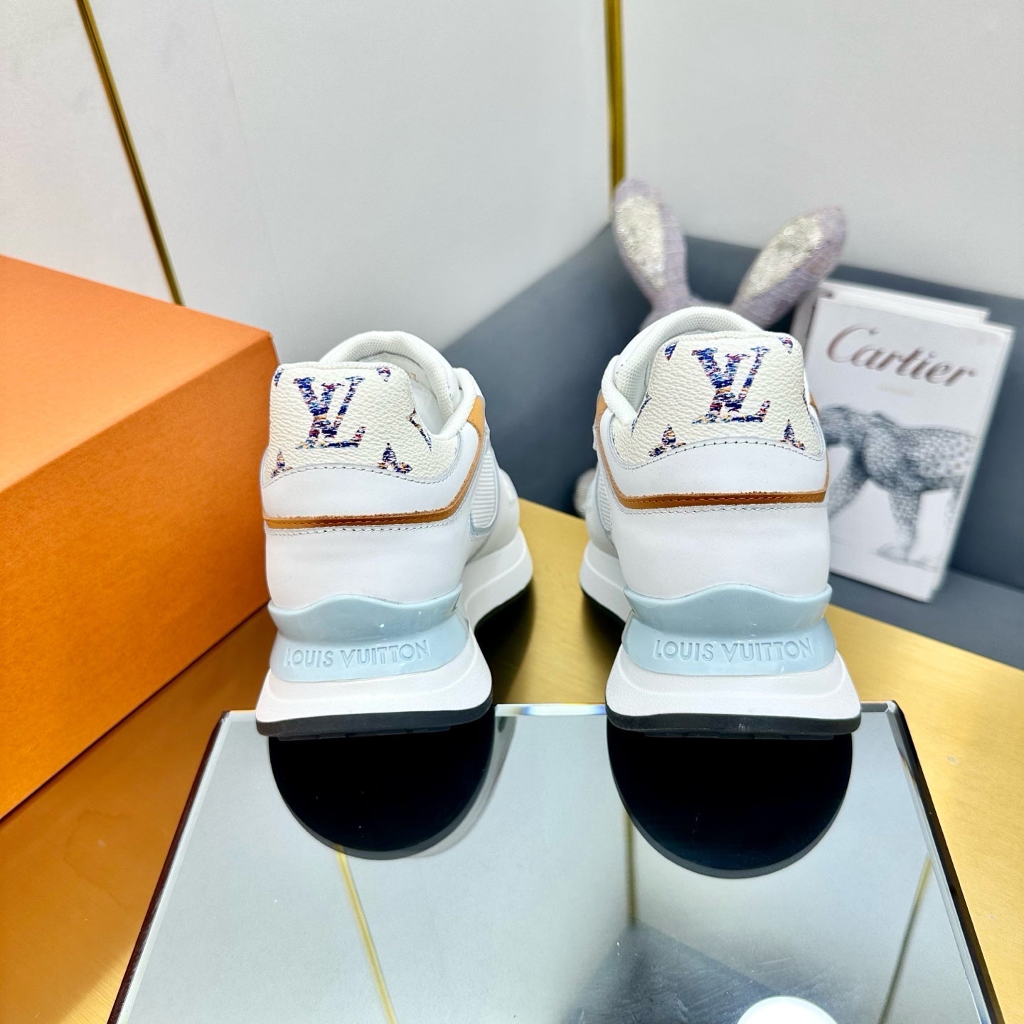 LOUIS VUITTON NEO RUN AWAY SNEAKER IN WHITE MIX SKY BLUE CALFSKIN