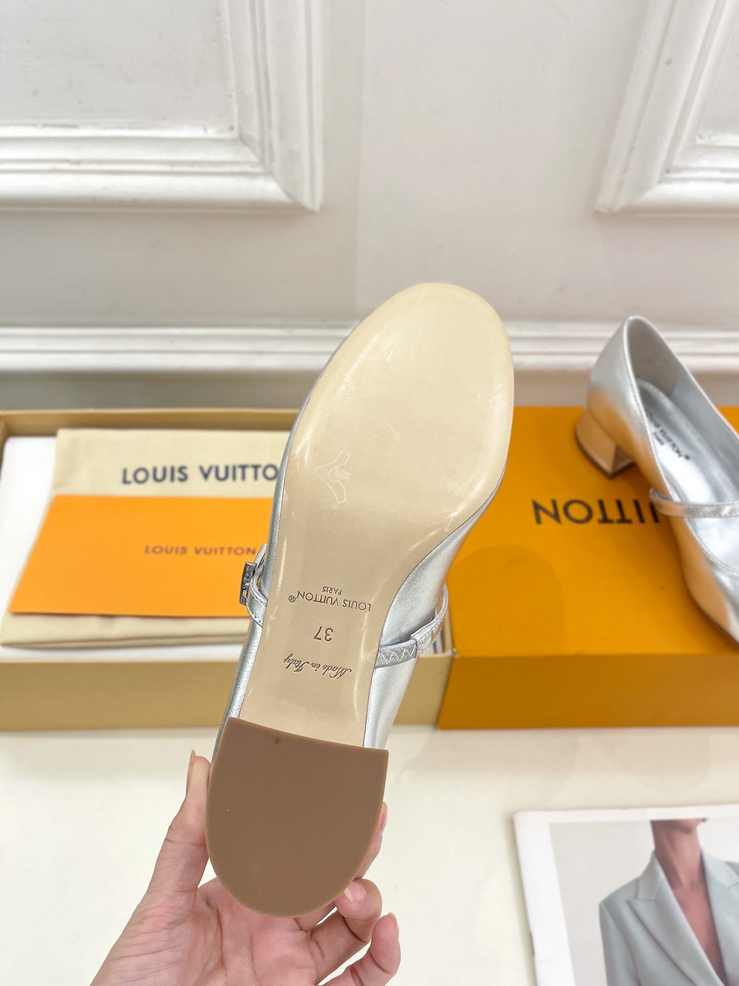 LOUIS VUITTON LV WOMEN ROMY HIGH BALLERINA IN SILVER METALLIC LAMBSKIN