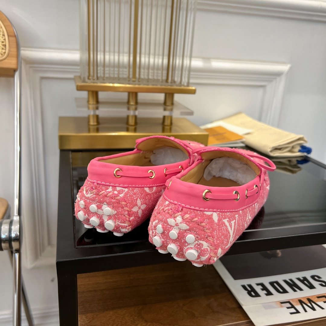 LOUIS VUITTON LV GLORIA FLAT LOAFER DENIM FLORAL FABRIC PINK