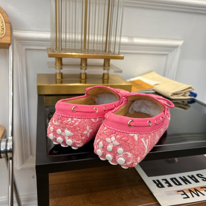 LOUIS VUITTON LV GLORIA FLAT LOAFER DENIM FLORAL FABRIC PINK