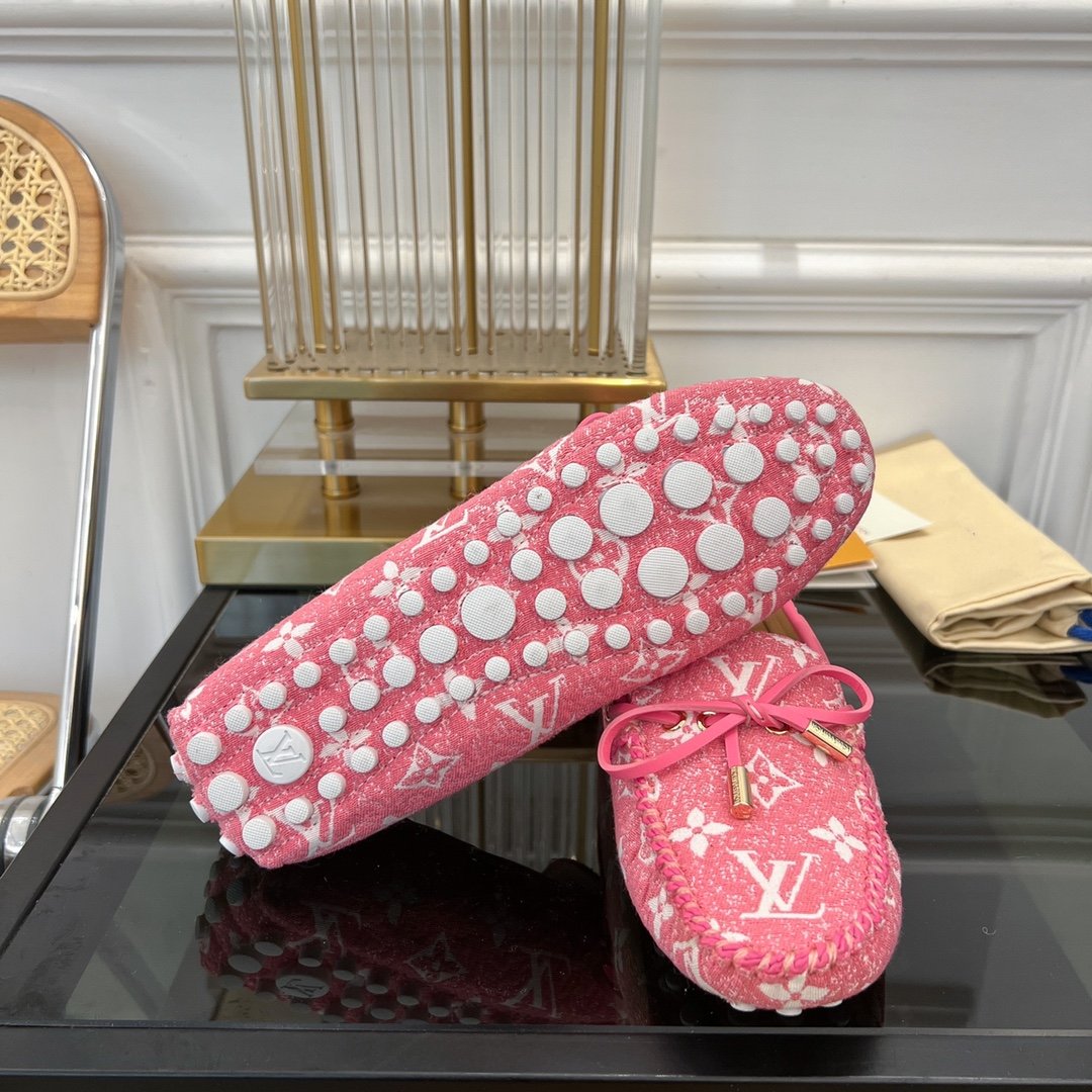 LOUIS VUITTON LV GLORIA FLAT LOAFER DENIM FLORAL FABRIC PINK