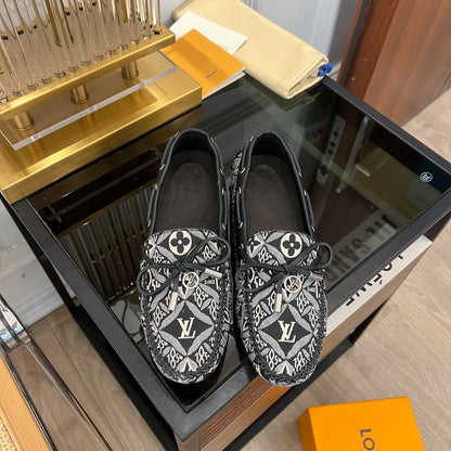 LOUIS VUITTON LV GLORIA FLAT LOAFER DENIM FLORAL FABRIC BLACK
