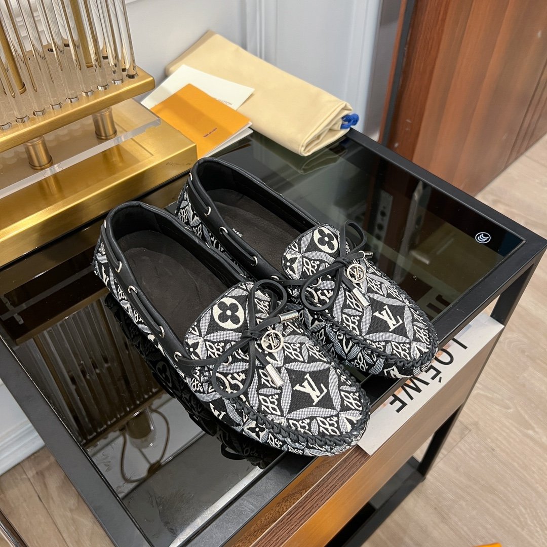 LOUIS VUITTON LV GLORIA FLAT LOAFER DENIM FLORAL FABRIC BLACK