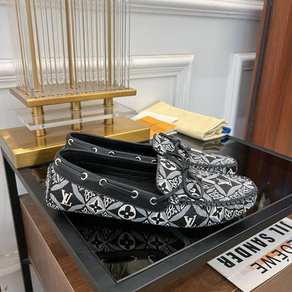 LOUIS VUITTON LV GLORIA FLAT LOAFER DENIM FLORAL FABRIC BLACK