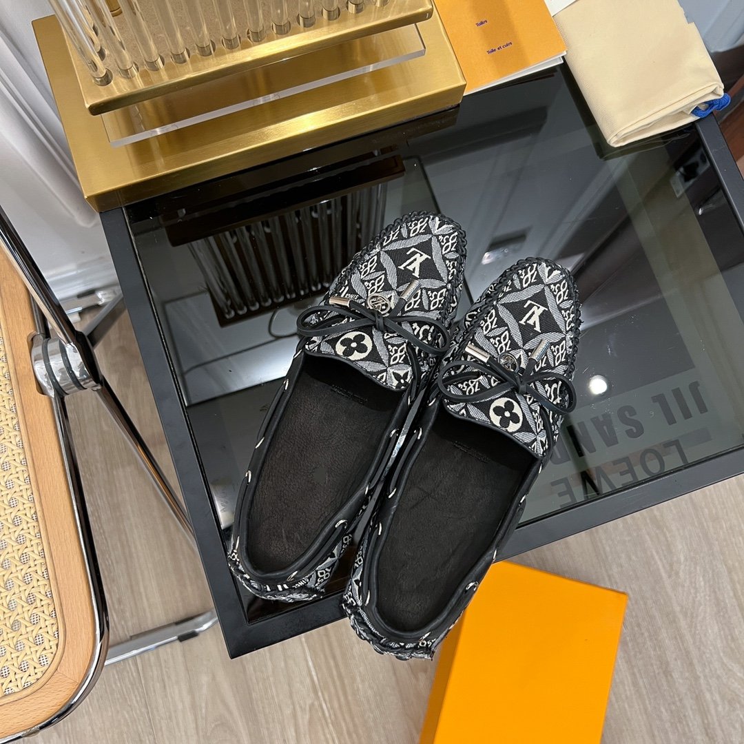 LOUIS VUITTON LV GLORIA FLAT LOAFER DENIM FLORAL FABRIC BLACK