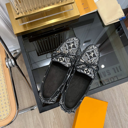 LOUIS VUITTON LV GLORIA FLAT LOAFER DENIM FLORAL FABRIC BLACK