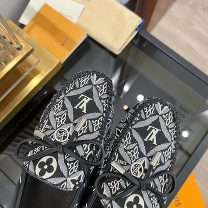 LOUIS VUITTON LV GLORIA FLAT LOAFER DENIM FLORAL FABRIC BLACK