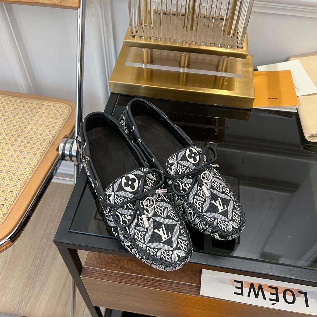 LOUIS VUITTON LV GLORIA FLAT LOAFER DENIM FLORAL FABRIC BLACK