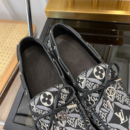 LOUIS VUITTON LV GLORIA FLAT LOAFER DENIM FLORAL FABRIC BLACK