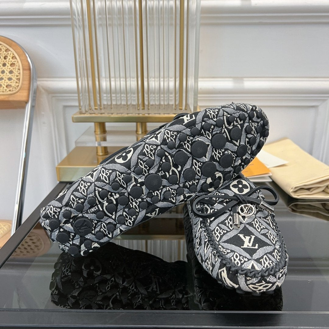 LOUIS VUITTON LV GLORIA FLAT LOAFER DENIM FLORAL FABRIC BLACK