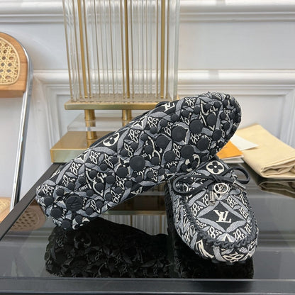LOUIS VUITTON LV GLORIA FLAT LOAFER DENIM FLORAL FABRIC BLACK