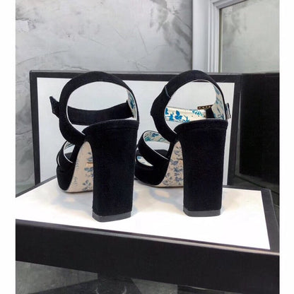 GUCCI HIGH SANDAL BLACK SUEDE WITH PATTERNS