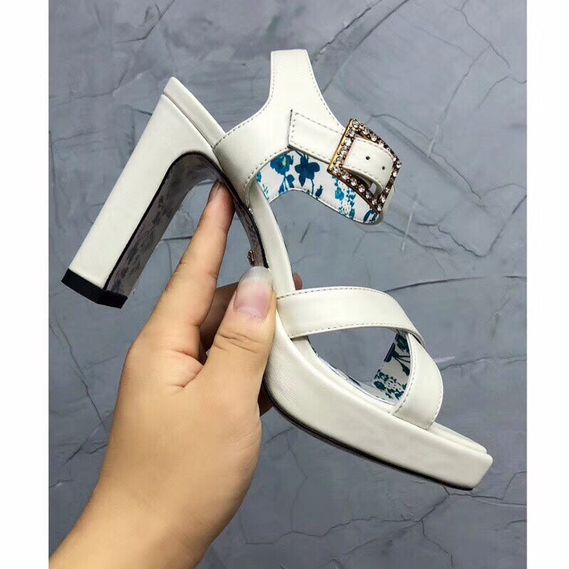 GUCCI HIGH SANDAL WHITE CALFSKIN WITH PATTERNS