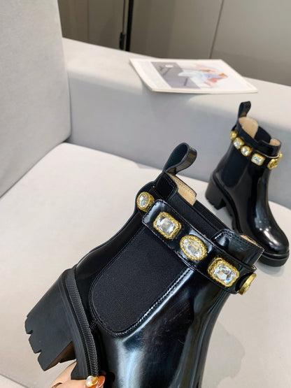 GUCCI CRYSTAL ANKLE BOOTS IN BLACK CALFSKIN GHW