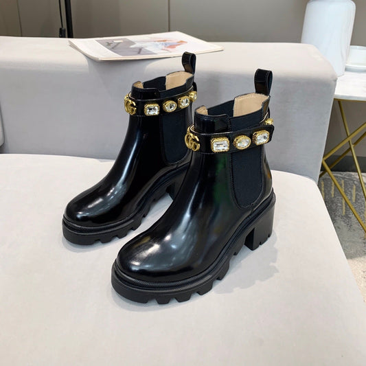 GUCCI CRYSTAL ANKLE BOOTS IN BLACK CALFSKIN GHW