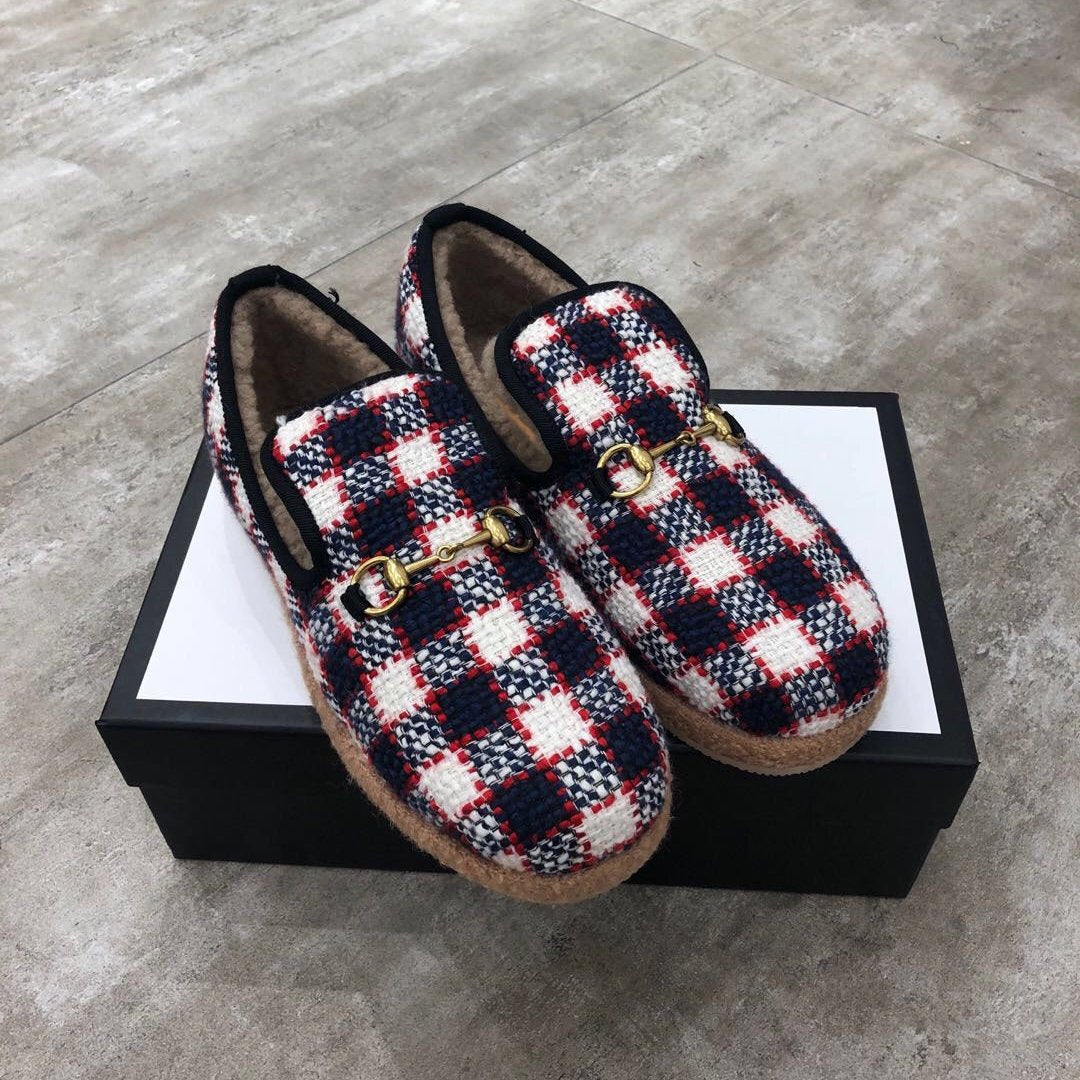 GUCCI HORSEBIT LOAFER IN COLORFUL TWEED AND LAMB FUR LINING