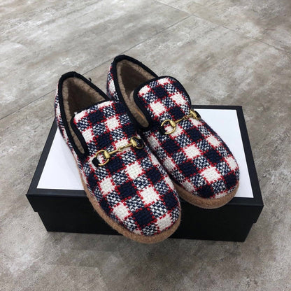 GUCCI HORSEBIT LOAFER IN COLORFUL TWEED AND LAMB FUR LINING