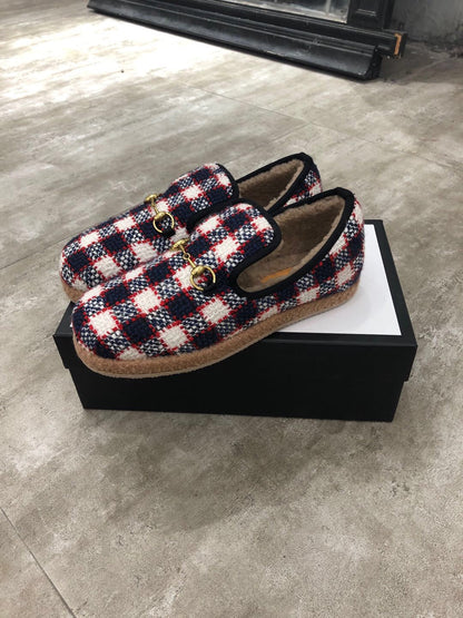 GUCCI HORSEBIT LOAFER IN COLORFUL TWEED AND LAMB FUR LINING