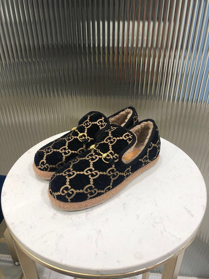 GUCCI HORSEBIT LOAFER IN BLACK MIX YELLOW WOOL AND LAMB FUR LINING