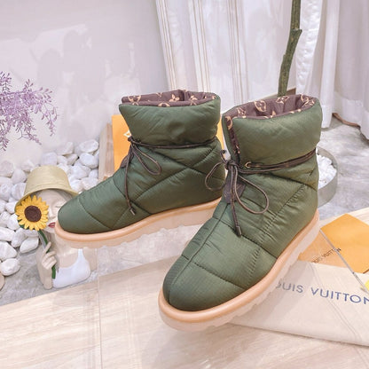 LOUIS VUITTON PILLOW COMFORT ANKLE BOOTS IN ARMY GREEN NYLON